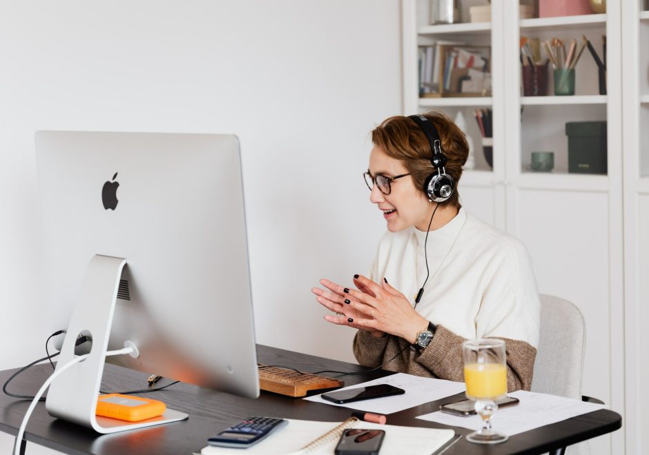 woman wearing headset